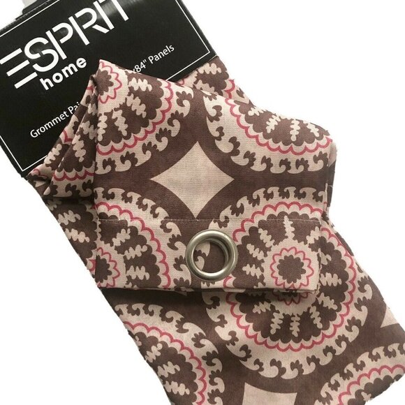 New 𝅺ESPRIT grommet Window Panels Drapes set brown print Retro style new - Picture 1 of 7